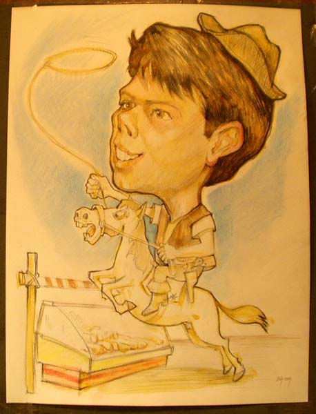 Ковбой с лассо в акварели шаржист Михаил Шабалин, шаржист Мишель 