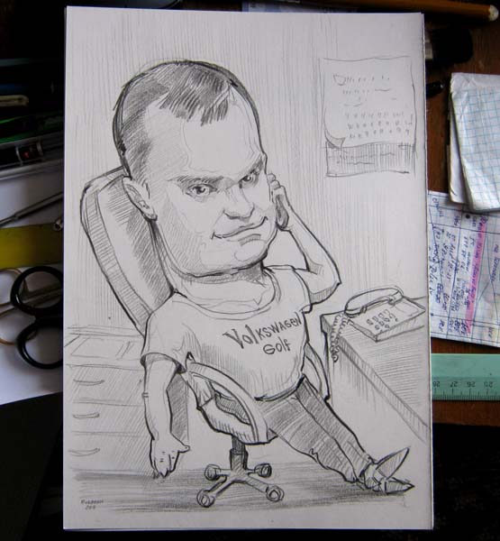 Рисунок бизнесмена с телефоном шаржист Михаил Шабалин, шаржист Мишель 